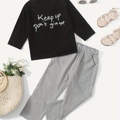 Girl's Casual 2pcs Pullover & Stripe Pants Set Spring Fall Outfits