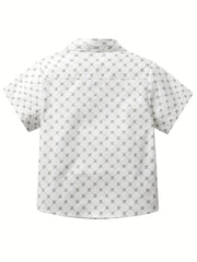 Boys Allover Print Short Sleeves Shirt Preppy Style For Summer Kids Clothes