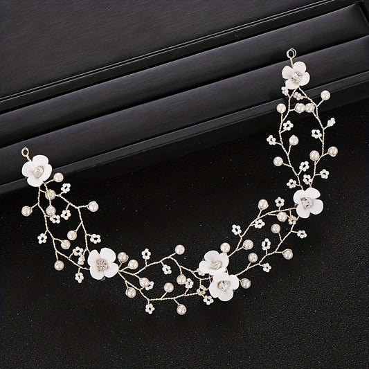 Flower Tiara Pearl Headband Wedding Hair Accessories Prom Headdress