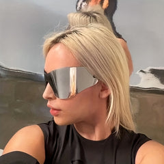 Y2K Wrap Around Sunglasses Mirror Lens Glasses Futuristic Party Shades UV400