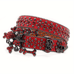 Gothic Rhinestone Skull Bone Belt Sparkling Glitter Sequin PU Belt