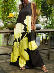  Floral Print Maxi Tank Dress With Pockets