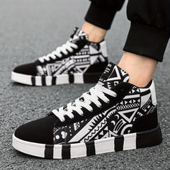 Men's Graffiti Canvas Skate Shoes Casual Breathable Lace Up