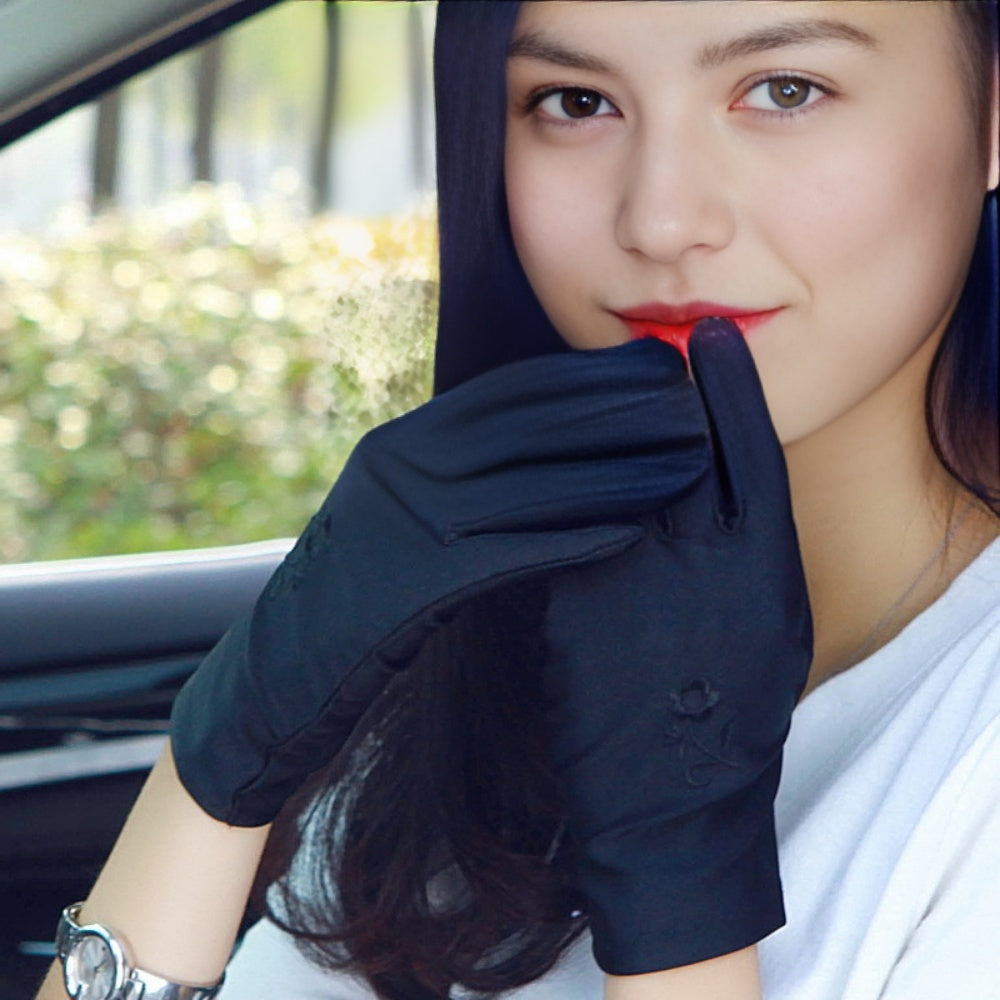 Solid Embroidered Gloves Women Sun Protection Warm Gloves