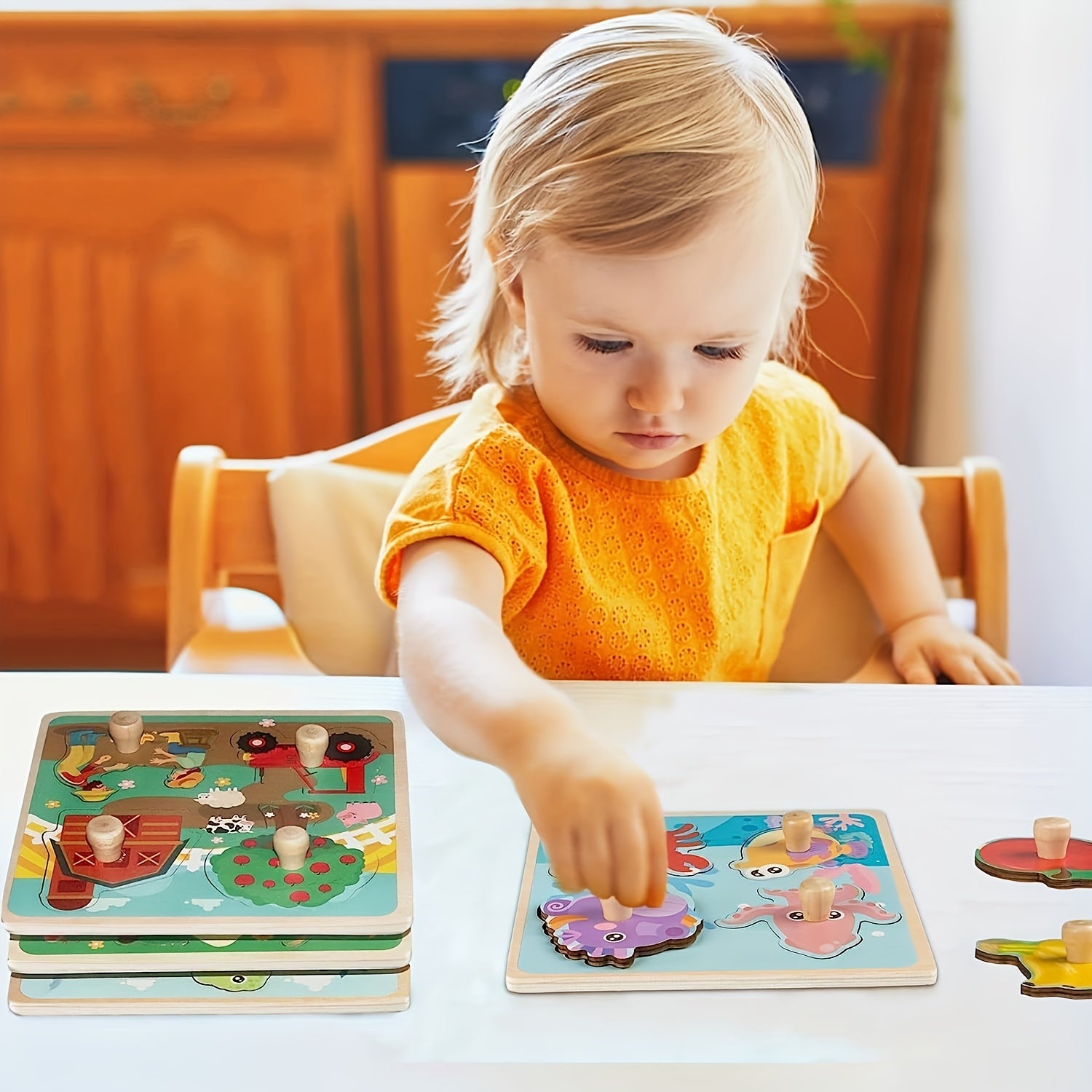 Wooden Peg Puzzle for 1 Year Olds - Educational Preschool Toy