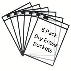 6pcs Reusable Dry Erase Pocket Sleeves Clear Plastic Sheet Protectors