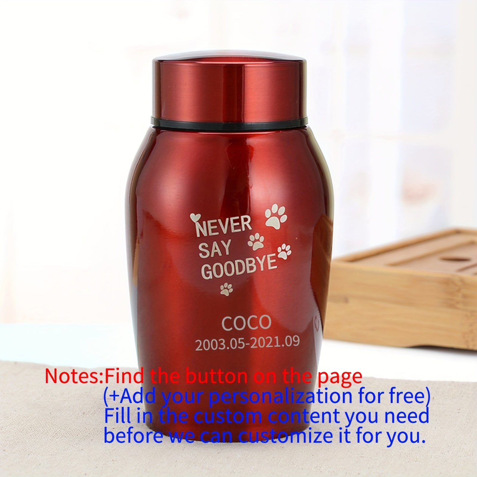 Custom Small Pet Cremation Urn with Personalized Information