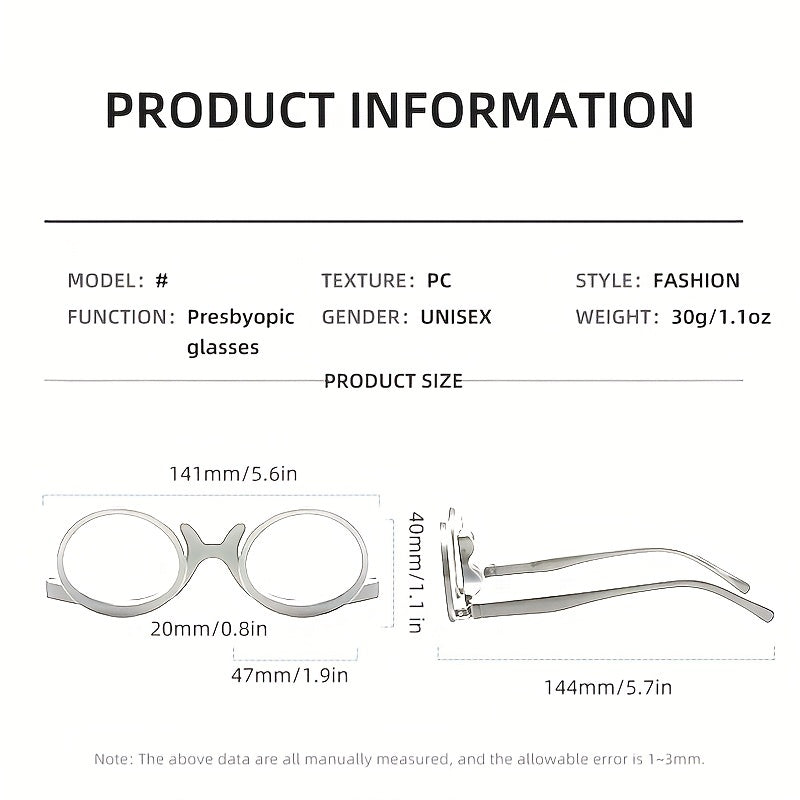 2 In 1 Reading Glasses Cosmetic Magnifier Double Lens Reversible Glasses