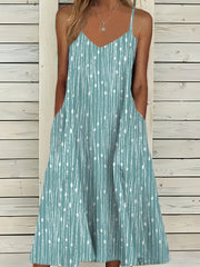 Crop Cardigan & Print V Neck Strap Dress Set