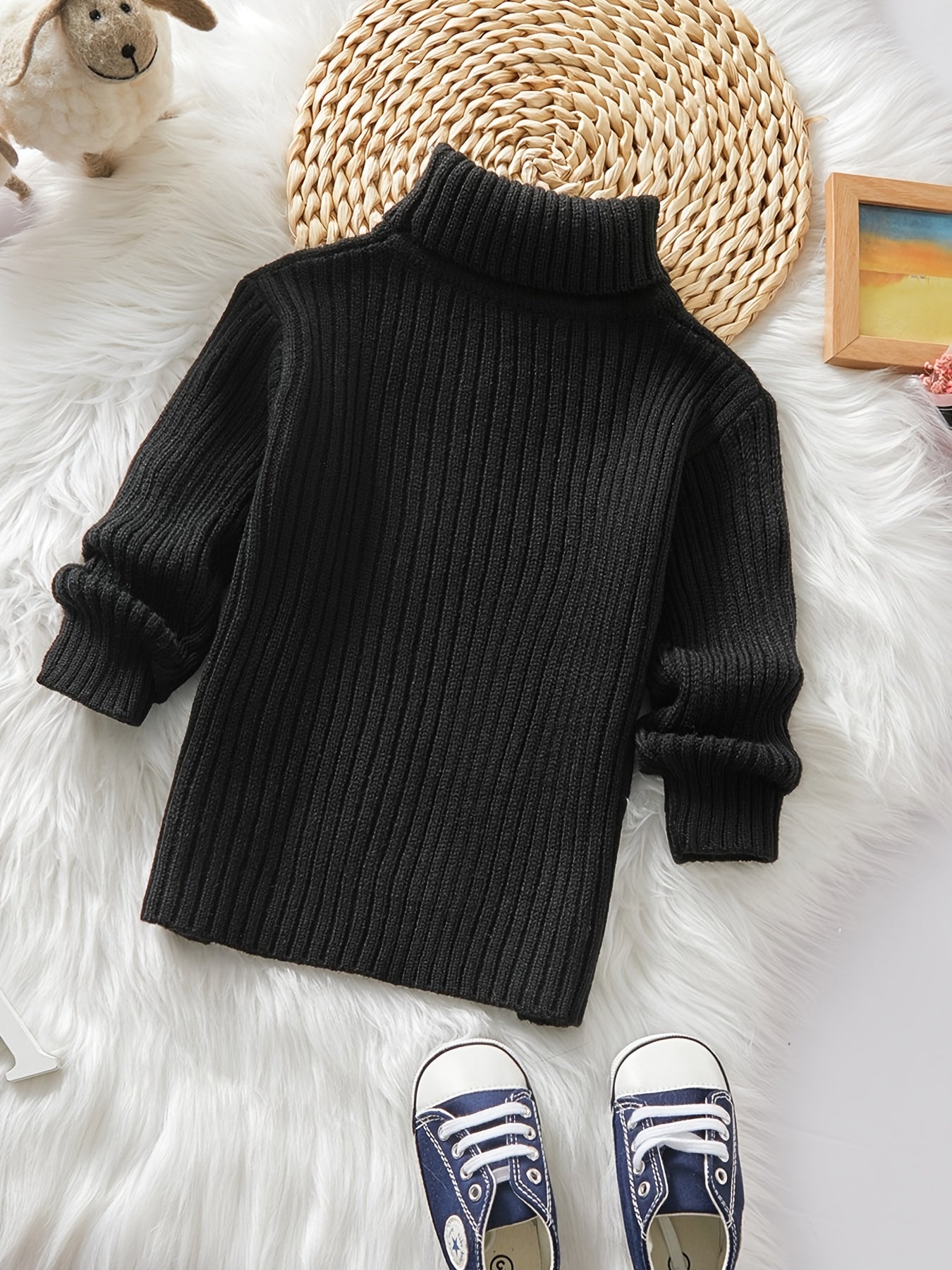 Boys Twisted Sweater Turtleneck Long Sleeve Stretch Warm Knit Pullover