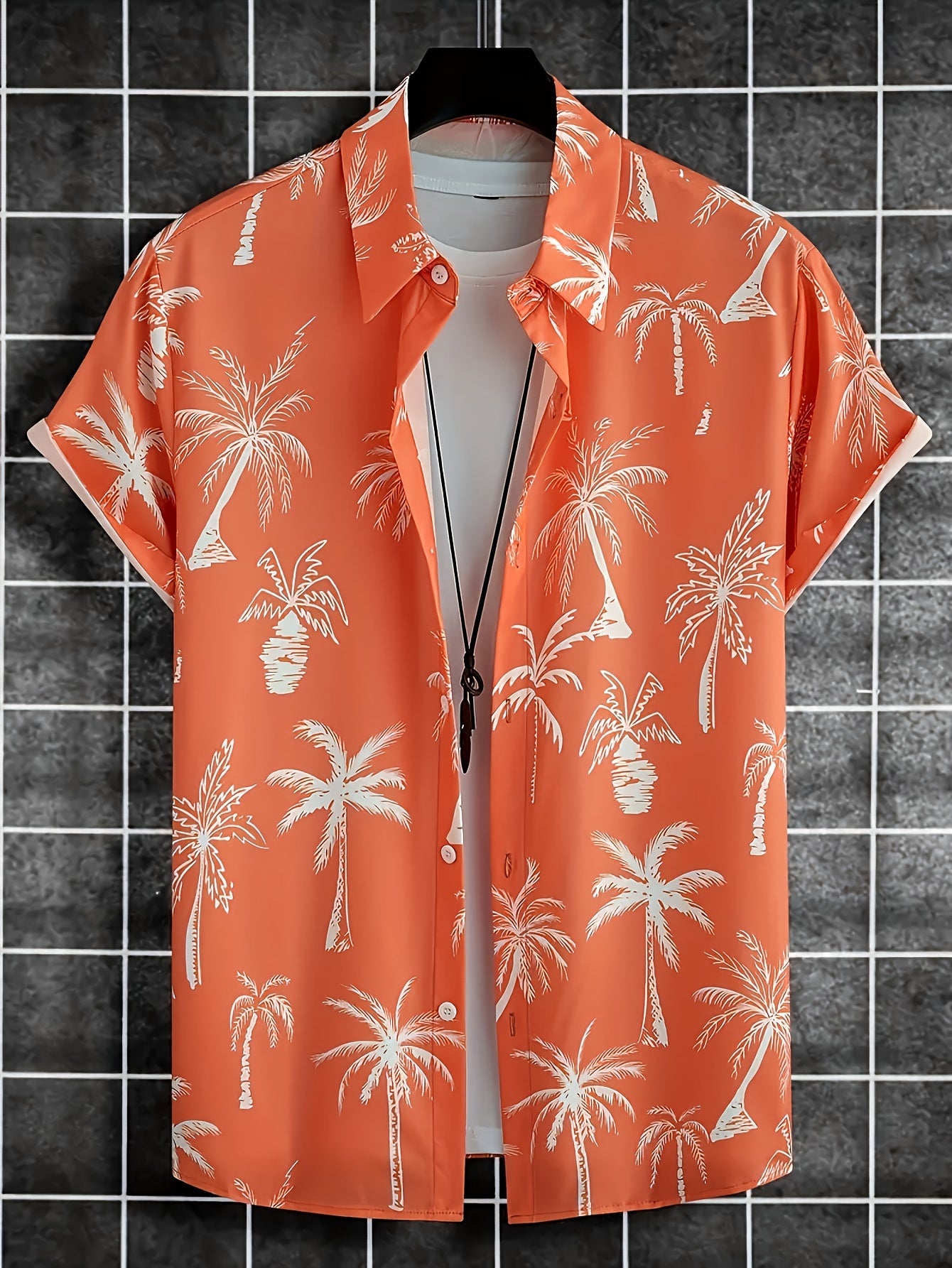 Cat & Coconut Tree Print Men's Short Sleeve Shirt