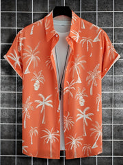 Cat & Coconut Tree Print Men's Short Sleeve Shirt