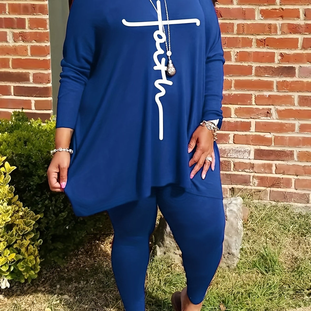  Letter Print Long Sleeve Shirt & Leggings Set