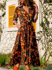  Floral Print Boho Shirt Dress with Belt