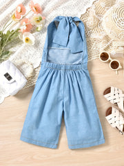 Girl's Denim Overall Jumpsuit with Backless Strap