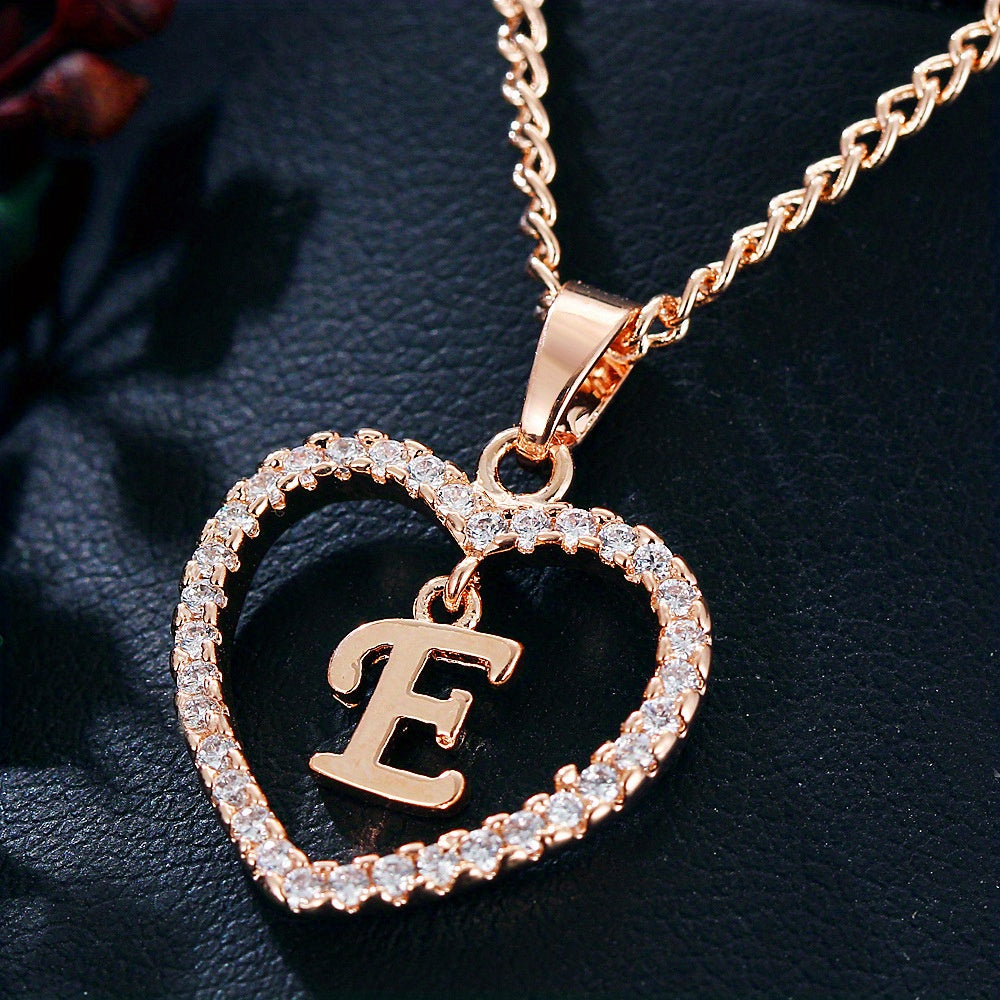 Initial Letters A T Pendant Love Heart Rhinestones Pendant Necklace