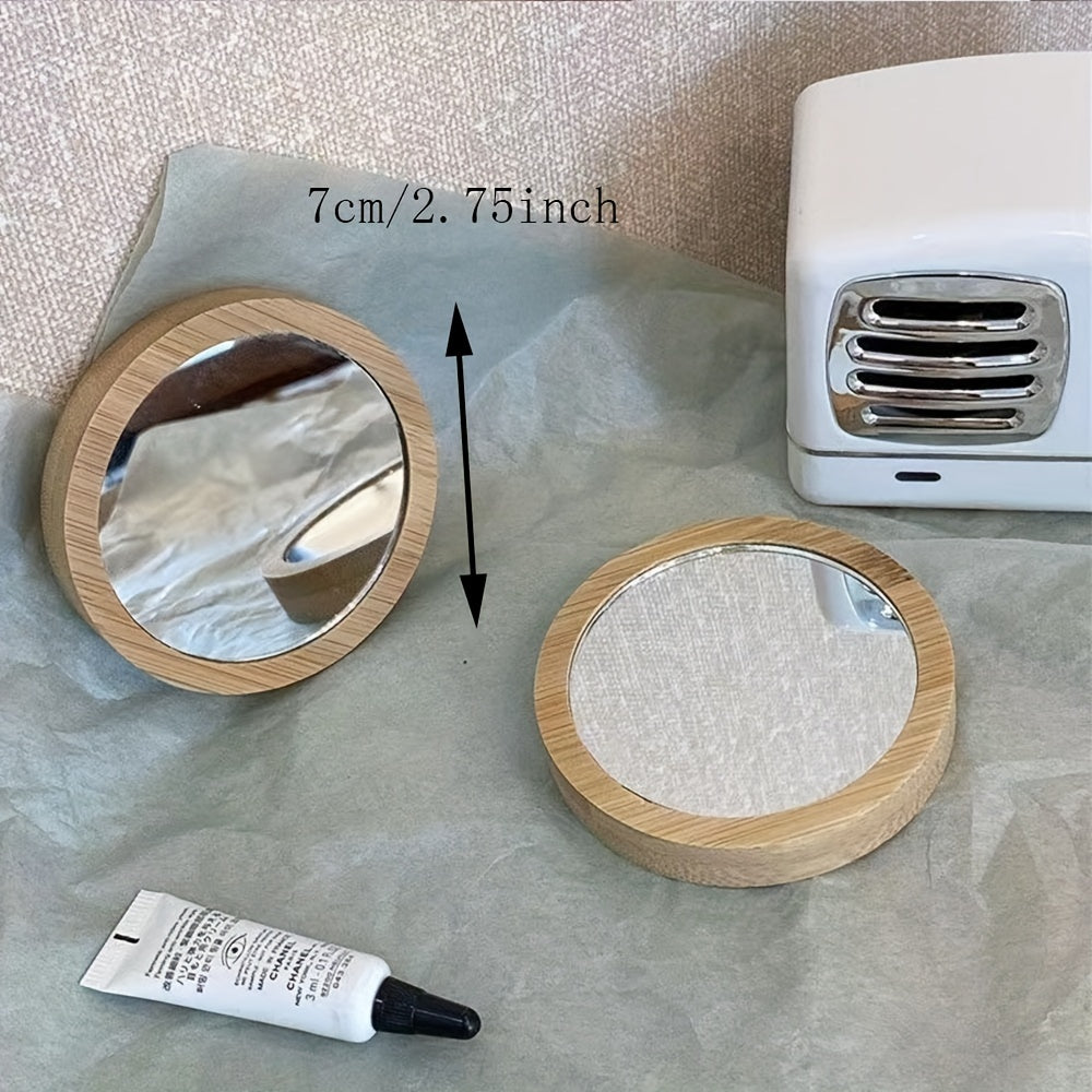 Portable Compact Round Wooden Mirror for Beauty Touch-ups