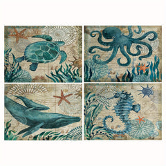4pcs Vintage Ocean Style Linen Placemat Summer Sea Theme Table Mat