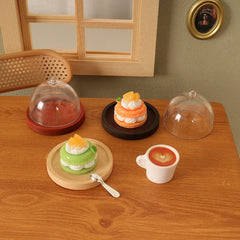 Dollhouse Transparent High Tray Dessert Plate w Cover Kitchen Decor Toy