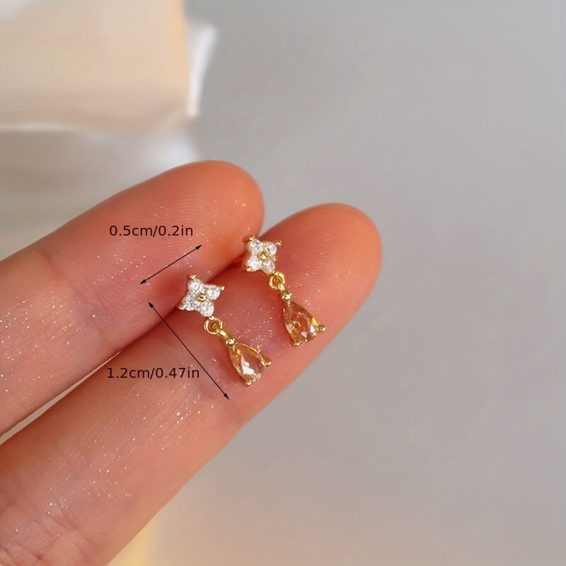 Tea Teardrop Zircon Pendant Earrings