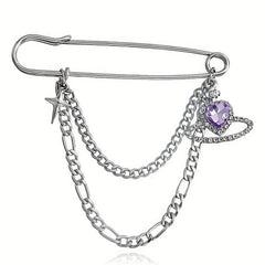 Cold Wind Chain Brooch Hip Hop Love Pin Suit Jacket Accessories Men Women