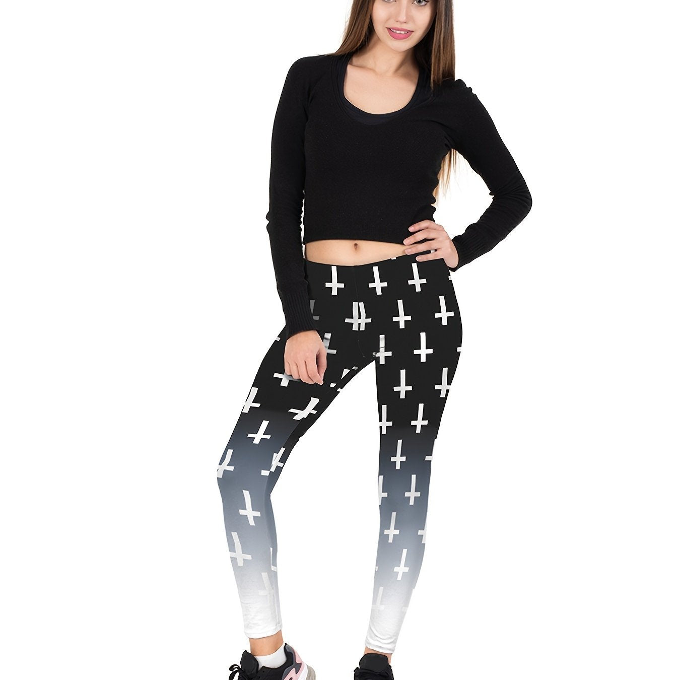 Ombre Print Stretch Leggings High Waist Slim Fit Women's Leggings