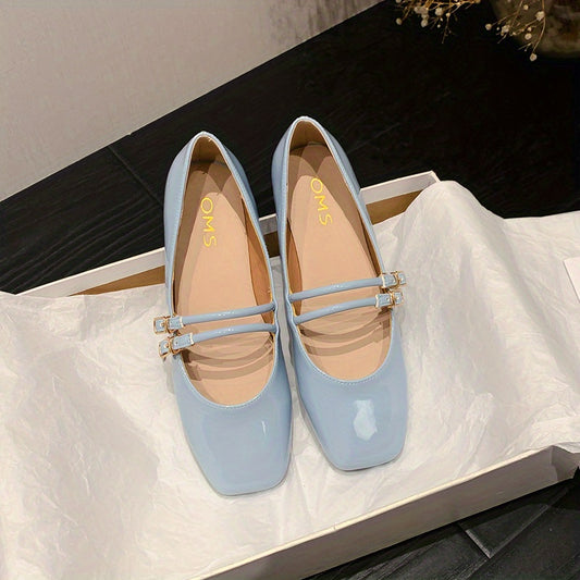 Women's Square Toe Double Buckle Mary Jane Shoes