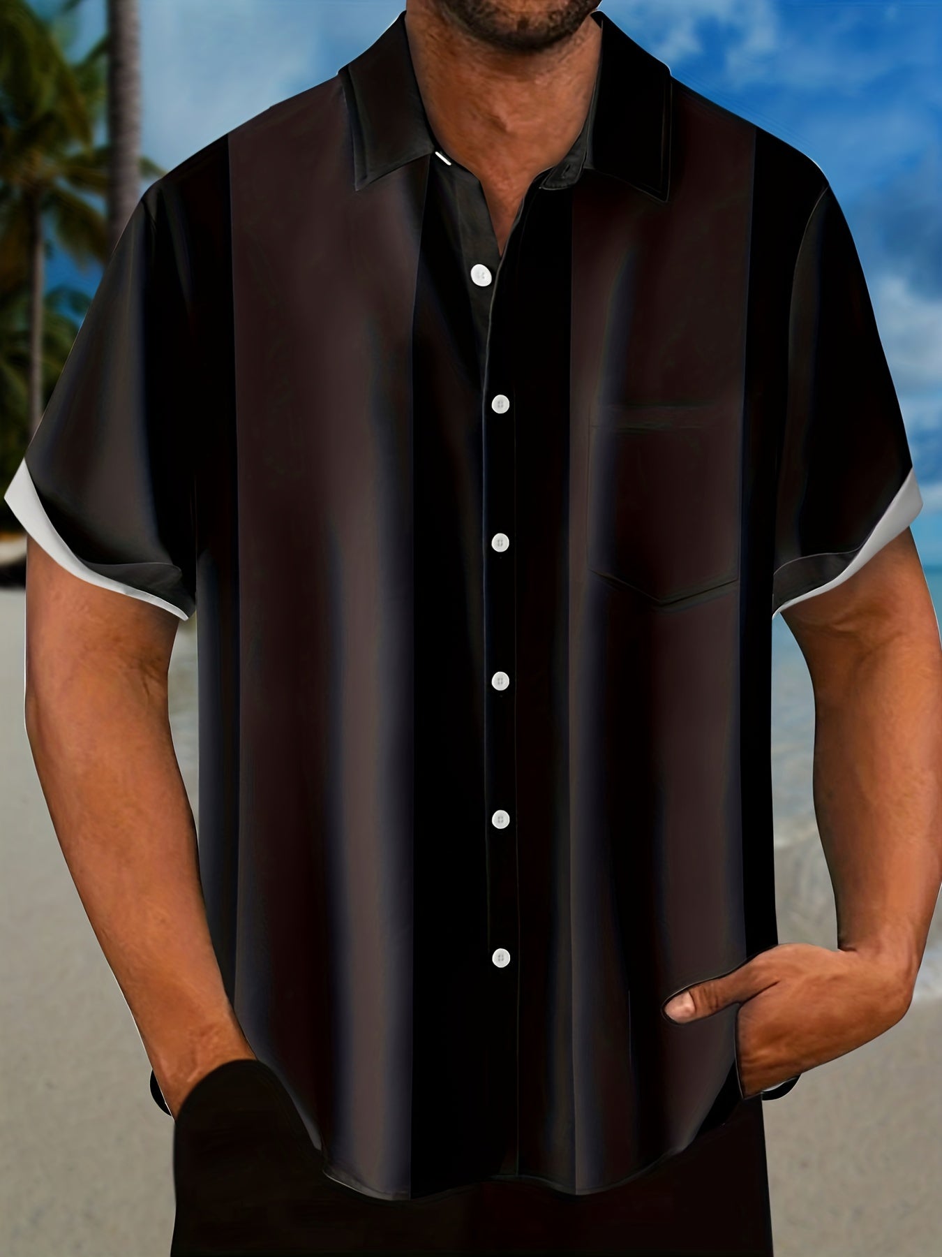 Men's Casual Wide Stripe Short Sleeve Shirt With Chest Pocket