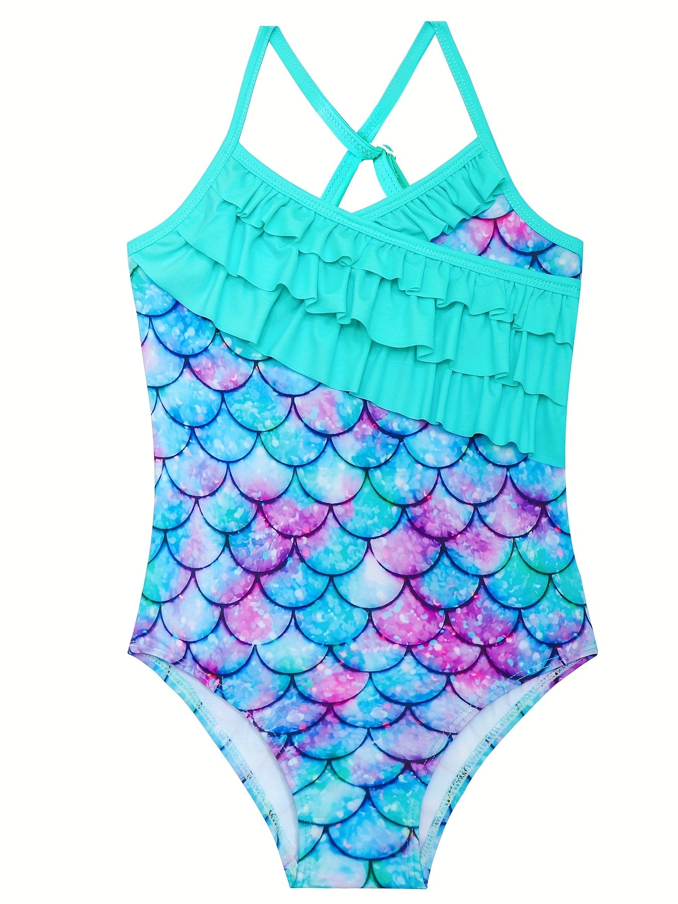 Mermaid Swimsuit with Lotus Leaf Edge and Fish Scale Print