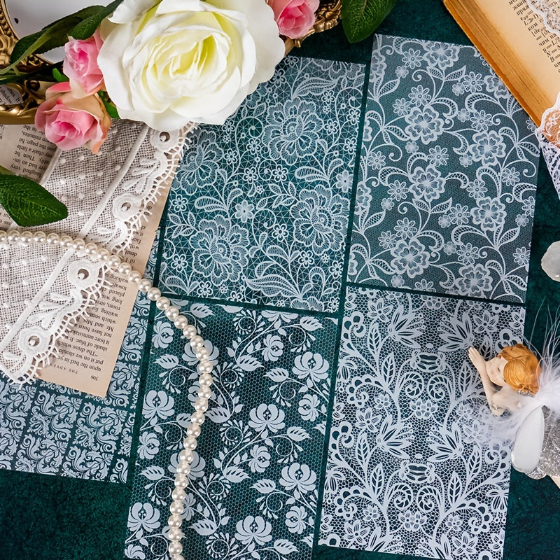 6-Piece Retro DIY Decor Sticker Set with Lace & Love Song Designs