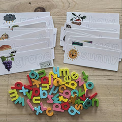 Wooden Educational Toy for Kids Word Recognition & Spelling Memory Matching Game