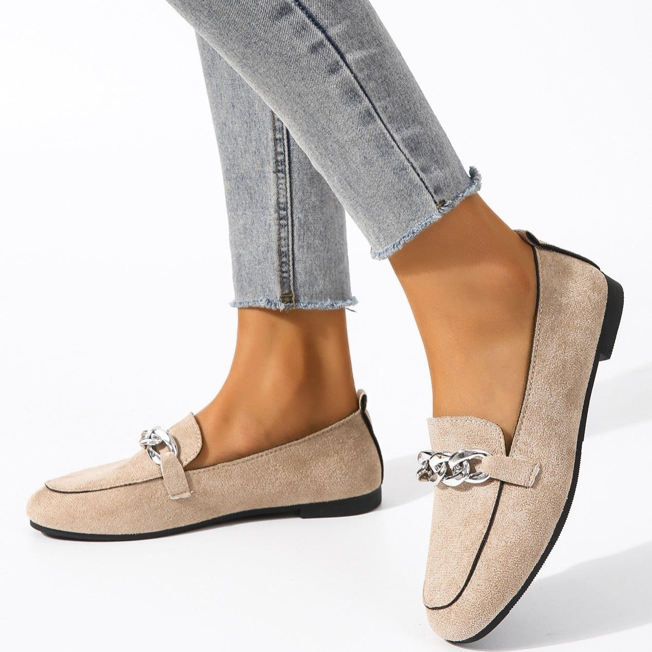 Metal Chain Decor Flat Loafers Women's Shoes