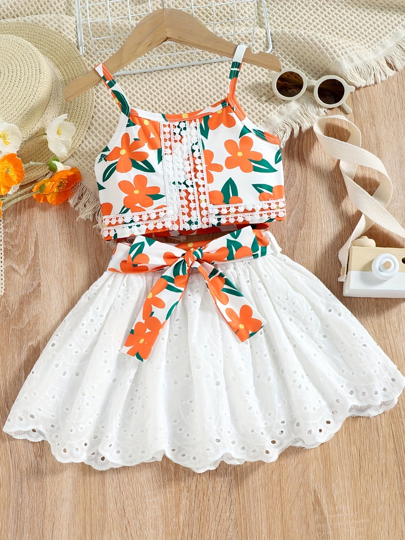 Girls Floral Tank Top & Eyelet Tutu Skirt Set
