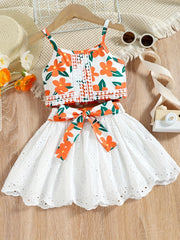 Girls Floral Tank Top & Eyelet Tutu Skirt Set