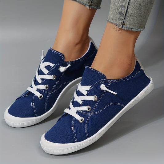 Women's Dark Flat Canvas Lace-Up Sneakers