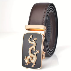 Men's Leather Belt Dragon Pattern Automatic Buckle Business Suit Waist Strap