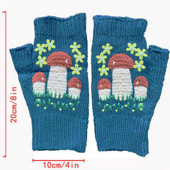 Mushroom Crocheted Fingerless Gloves Vintage Embroidery Gloves