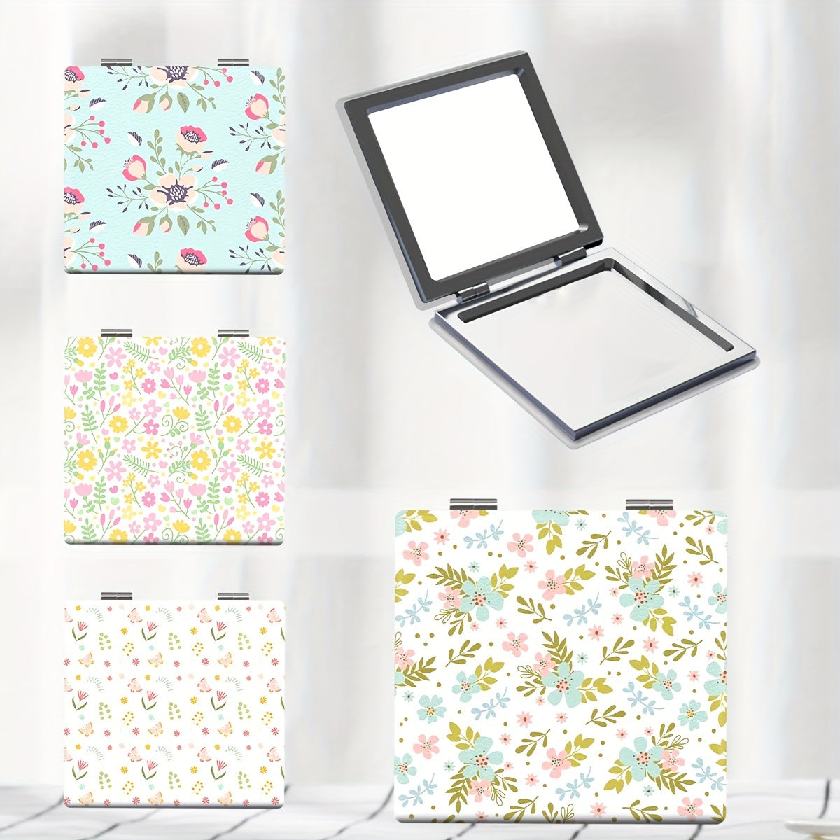 Portable Pocket Makeup Mirror Foldable HD Pastoral Style Floral