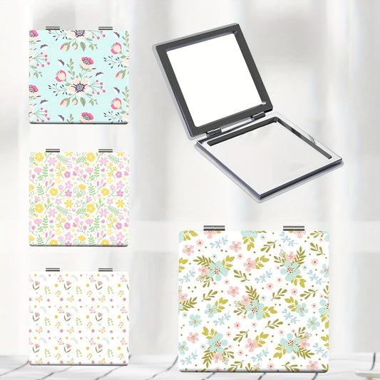 Portable Pocket Makeup Mirror Foldable HD Pastoral Style Floral