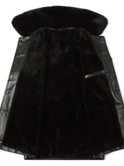 Men's Fleece PU Jacket Fur Collar Button Up Leather Jacket