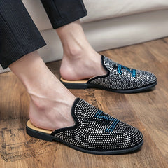Women's Letter & Rhinestone Flat Mules Closed Toe Slip On Shoes