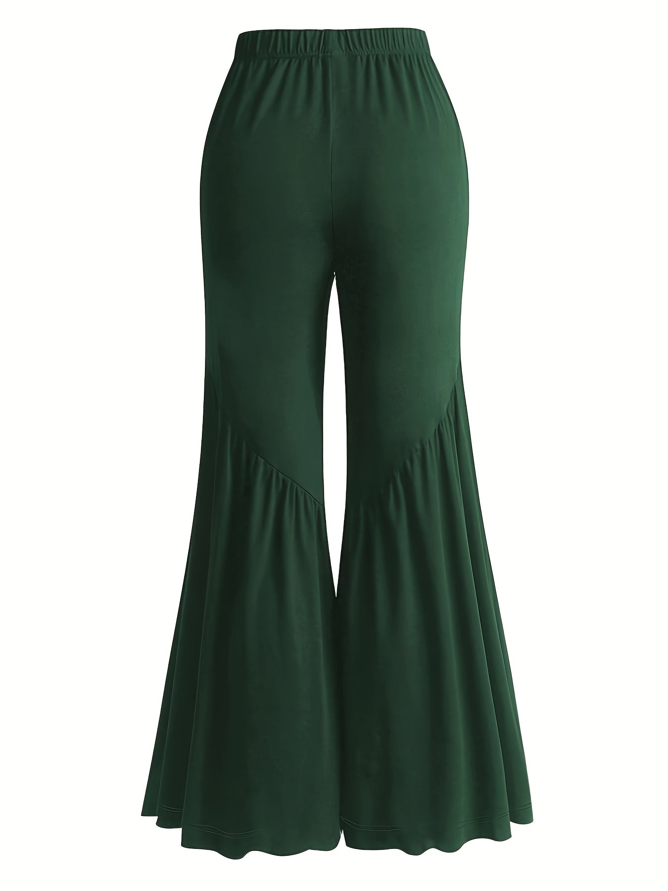  Solid Elastic High Rise Flared Leg Trousers