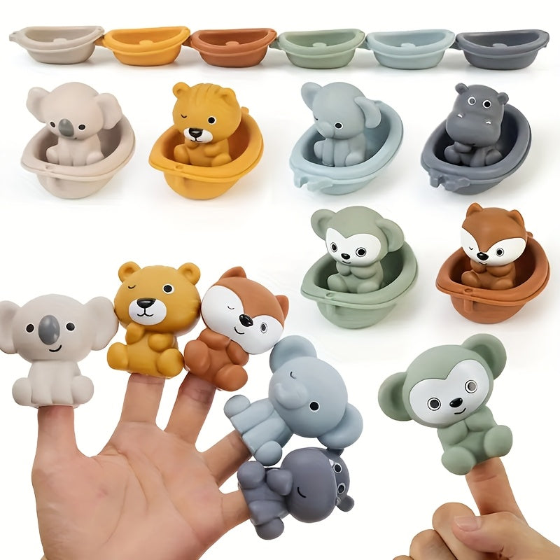 Colorful Floating Animal Bath Toy Set with Stackable Boat and Animals