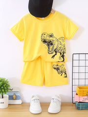 Boys Dinosaur Graphic Short Sleeve T shirt&Shorts Set Summer Kids Clothing
