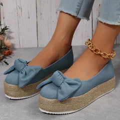 Women's Bowknot Decor Slip On Shallow Mouth Espadrilles Thick Bottom Shoes