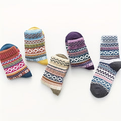 5 Pairs Geometric Pattern Colorblock Women's Stockings