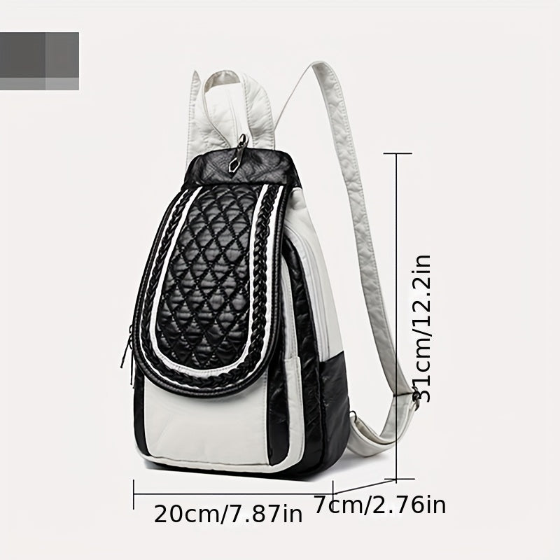 Quilted Large Capacity Backpack Soft PU Leather Lightweight School Bag
