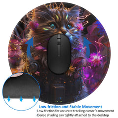 Colorful Cat Pattern Round Gaming Mouse Pad 20x20cm