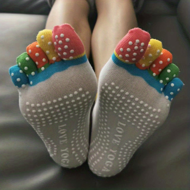 Anti Slip Yoga Socks with Extra Grip for Pilates Barre Ballet - Rainbow Colors