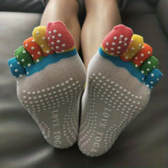 Anti Slip Yoga Socks with Extra Grip for Pilates Barre Ballet - Rainbow Colors
